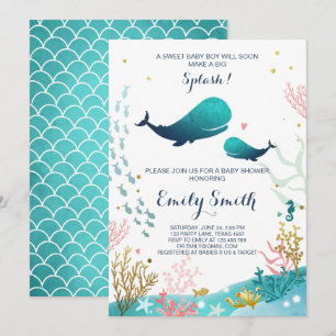 Whale Baby shower Invitation Ocean Ahoy Boy Cute Kaart