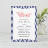 Whale Baby shower Invitation Pink Navy Blue Kaart (Staand voorkant)