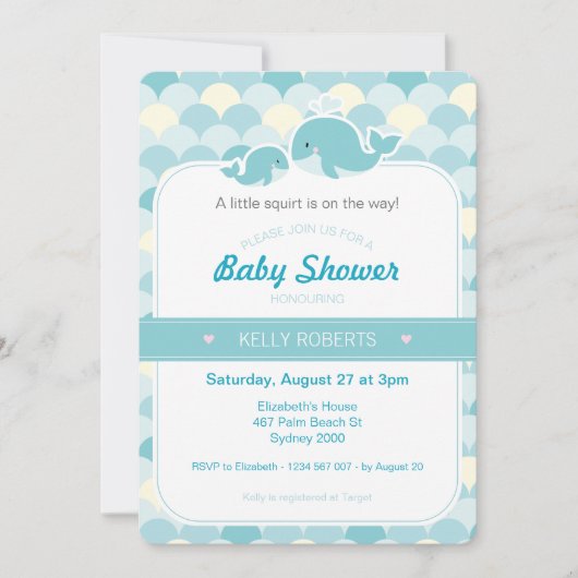 Whale Baby shower Invitation - Turquoise Kaart (Voorkant)