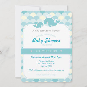 Whale Baby shower Invitation - Turquoise Kaart