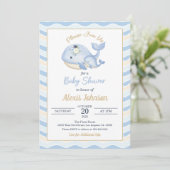 Whale Baby shower Invitation Wavy Achtergrond Kaart (Staand voorkant)