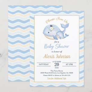 Whale Baby shower Invitation Wavy Achtergrond Kaart