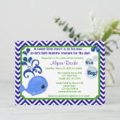 Whale Baby Shower Invitations Chevron Blue Green Kaart (Staand voorkant)