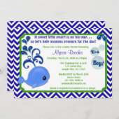 Whale Baby Shower Invitations Chevron Blue Green Kaart (Voorkant / Achterkant)