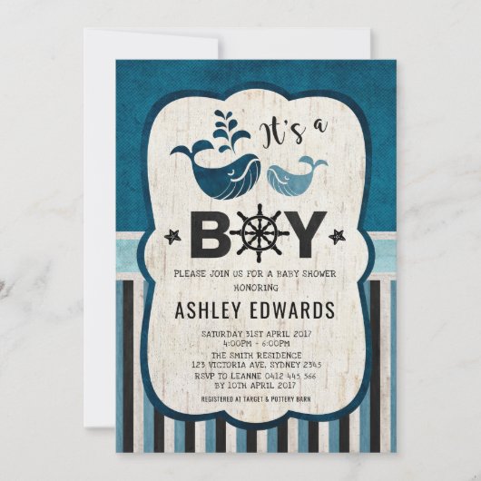 Whale Baby shower Invite Ahoy Het is een Boy Nauti Kaart (Voorkant)