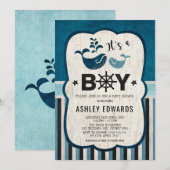 Whale Baby shower Invite Ahoy Het is een Boy Nauti Kaart (Voorkant / Achterkant)