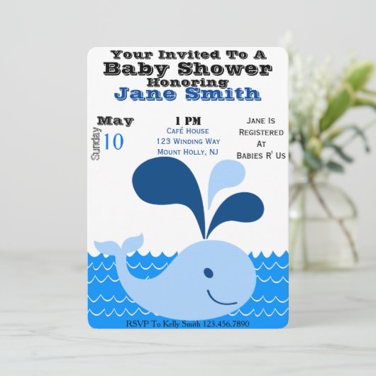 Whale Baby shower Invite (Boy) Kaart (Staand voorkant)