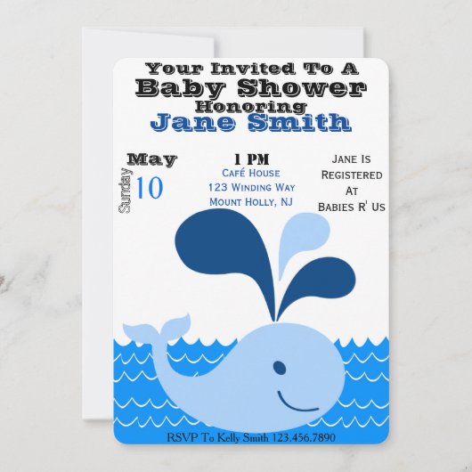 Whale Baby shower Invite (Boy) Kaart (Voorkant)