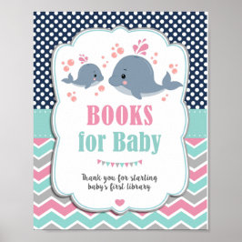 Whale Baby shower Nautical Books for Baby Sign Poster