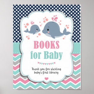 Whale Baby shower Nautical Books for Baby Sign Poster