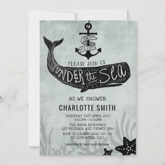 Whale Baby shower Nodig  nautische Uitnodiging uit (Voorkant)