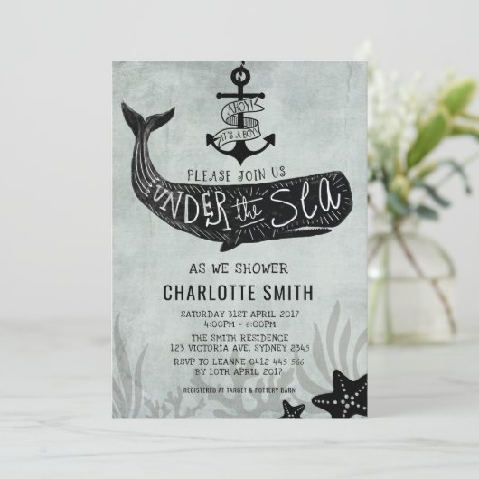 Whale Baby shower Nodig  nautische Uitnodiging uit (Staand voorkant)