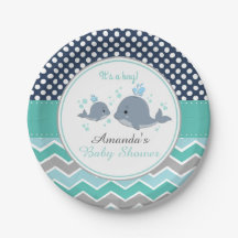 Whale Baby shower Papier Bord Boy Chevron Polka