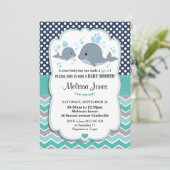 Whale Baby shower Personalized Invitation Baby Boy Kaart (Staand voorkant)