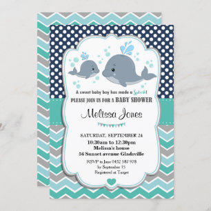 Whale Baby shower Personalized Invitation Baby Boy Kaart