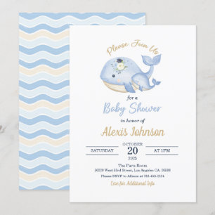 Whale Baby shower uitnodiging voor de jongen