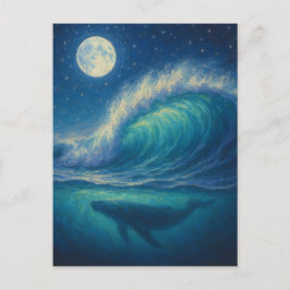 Whale Beneath Moonlit Wave - Pastel Painting Style Briefkaart