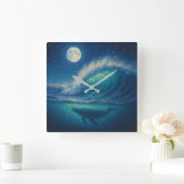 Whale Beneath Moonlit Wave - Pastel Painting Style Vierkante Klok (Huis)