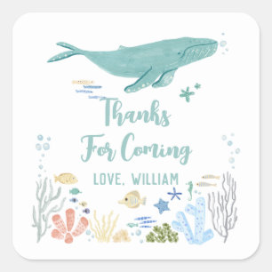 Whale Birthday Dank u Vierkante Sticker