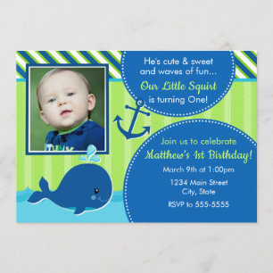 Whale Birthday Invitation 5x7 1st Birthday Kaart
