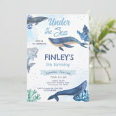 Whale Birthday Invitation Kaart (Staand voorkant)