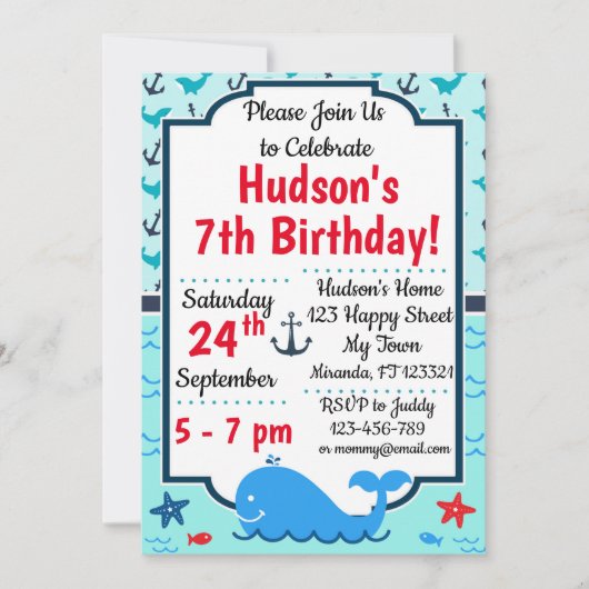 Whale Birthday Invitation Kaart (Voorkant)