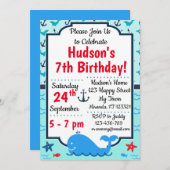 Whale Birthday Invitation Kaart (Voorkant / Achterkant)