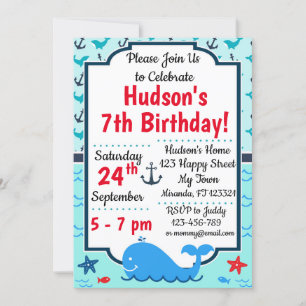 Whale Birthday Invitation Kaart