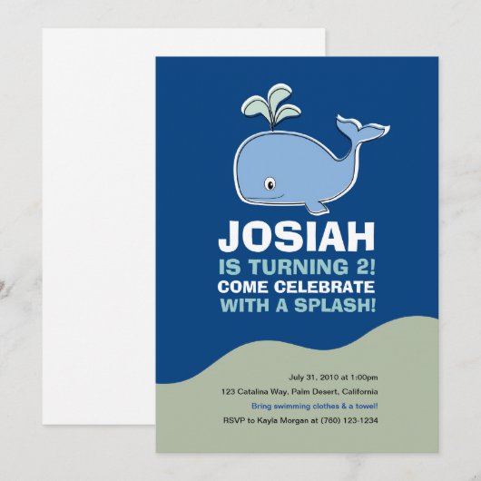 Whale Birthday Party Kaart (Voorkant / Achterkant)