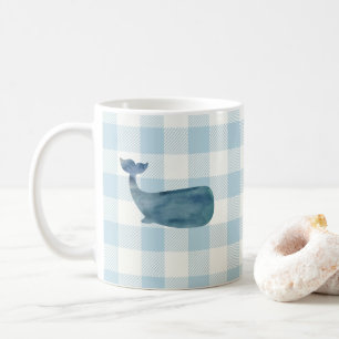 Whale Blue Check Pattern Coffee Mok
