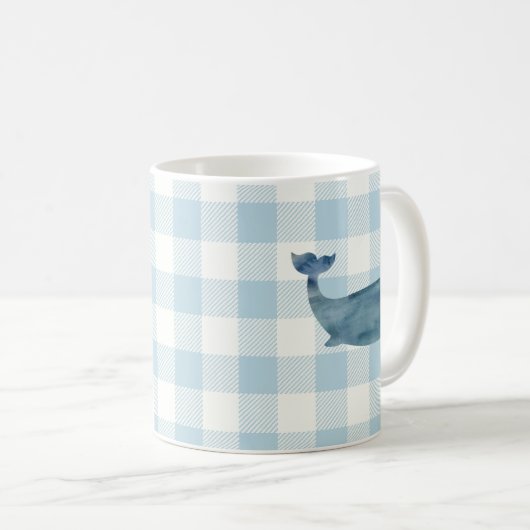 Whale Blue Check Pattern Coffee Mok (Voorkant rechts)