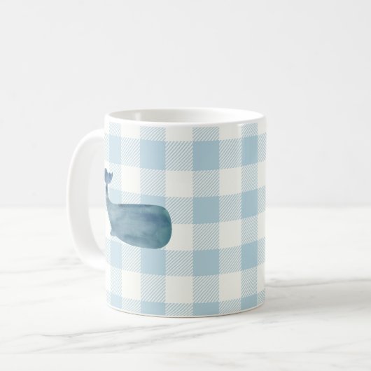 Whale Blue Check Pattern Coffee Mok (Voorkant links)