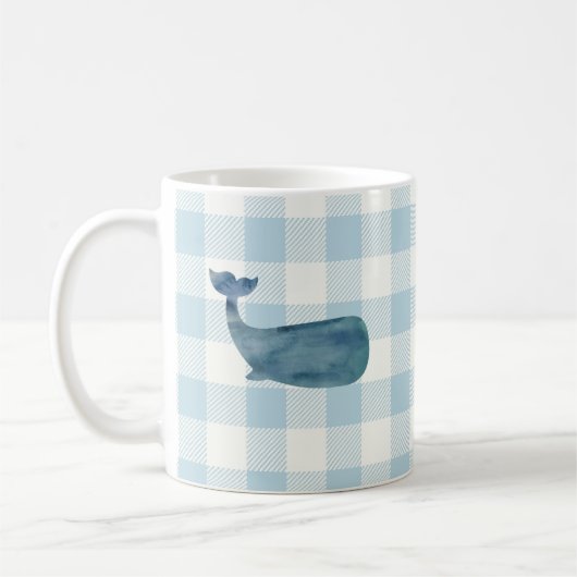 Whale Blue Check Pattern Coffee Mok (Links)