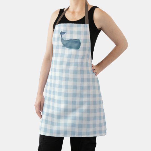 Whale Blue Gingham-patroon over heel Schort (Insitu)
