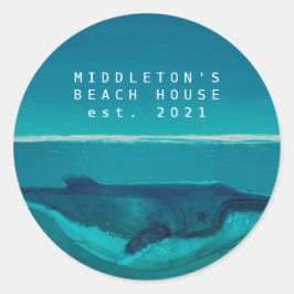 Whale Blue Ocean Scene Family Ronde Sticker