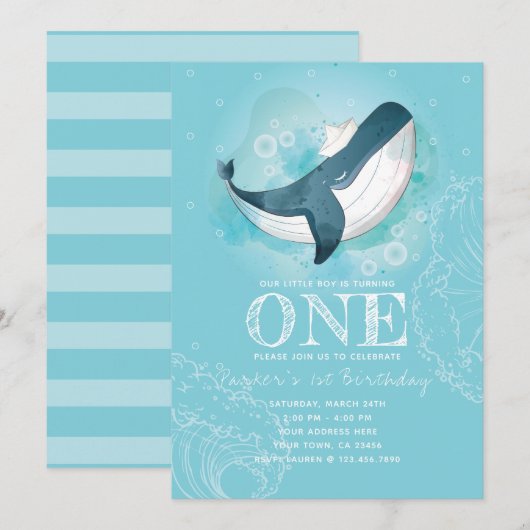 Whale Boy Verjaardag Kaart (Voorkant / Achterkant)