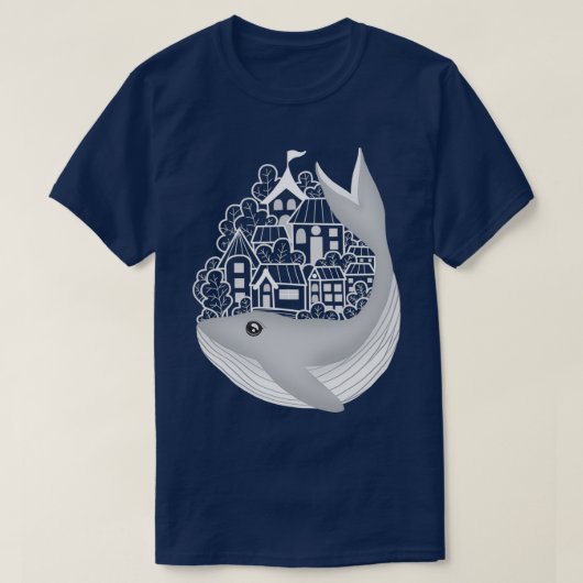 Whale brengt de stad op zijn rug t-shirt (Design voorkant)