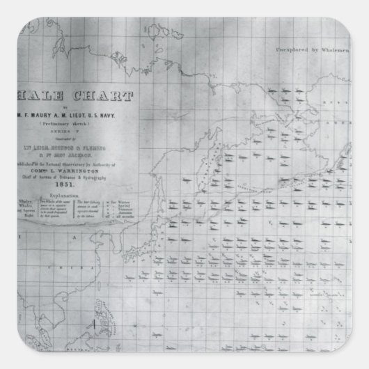 Whale Chart of the North Pacific, 1851 Vierkante Sticker (Voorkant)