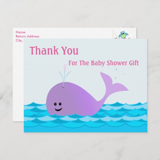 Whale, dank je meisje Baby shower Briefkaart (Voorkant / Achterkant)