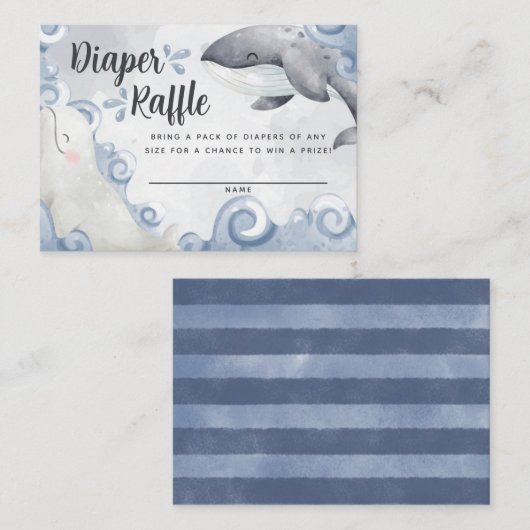 Whale Diaper Raffle-kaart invoegen Informatiekaartje (Voorkant / Achterkant)