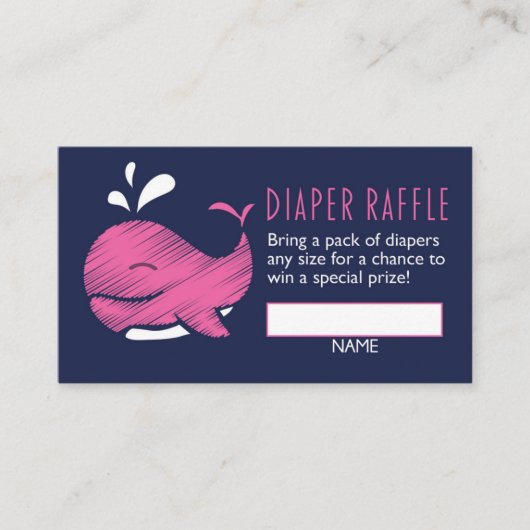 Whale Diaper Raffle Ticket (meisje) Informatiekaartje (Voorkant)