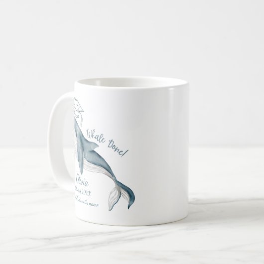 Whale Done Afstudeerder Wit Blauw Modern Afstudere Koffiemok (Voorkant links)