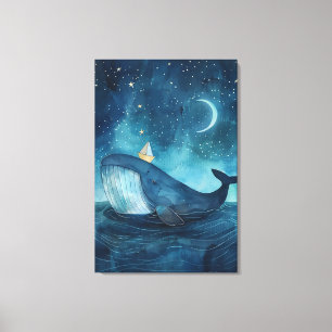 Whale Dreamscape onder Sterrennacht Canvas Afdruk