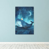 Whale Dreamscape onder Sterrennacht Canvas Afdruk (Insitu (Houten vloer))