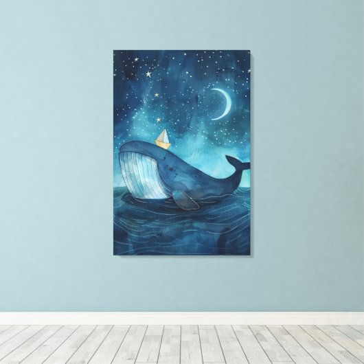 Whale Dreamscape onder Sterrennacht Canvas Afdruk (Insitu (Houten vloer))