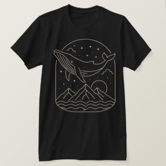 Whale en Mountain Night Minimalist Line Art T-shirt