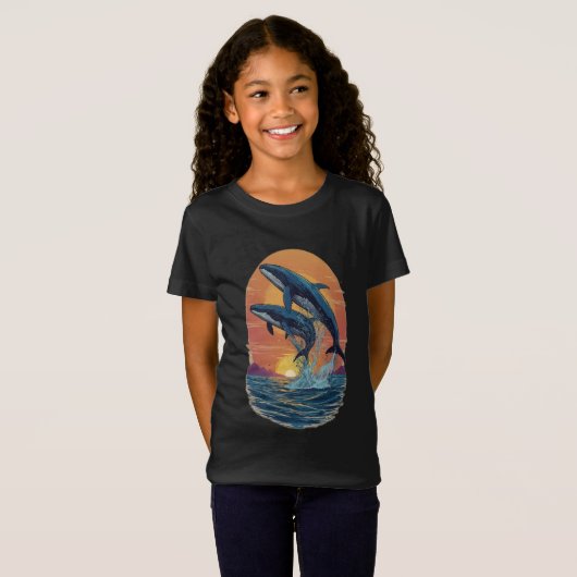 Whale Family Sunset: Duik in Serenity T-shirt (Voorkant volledig)