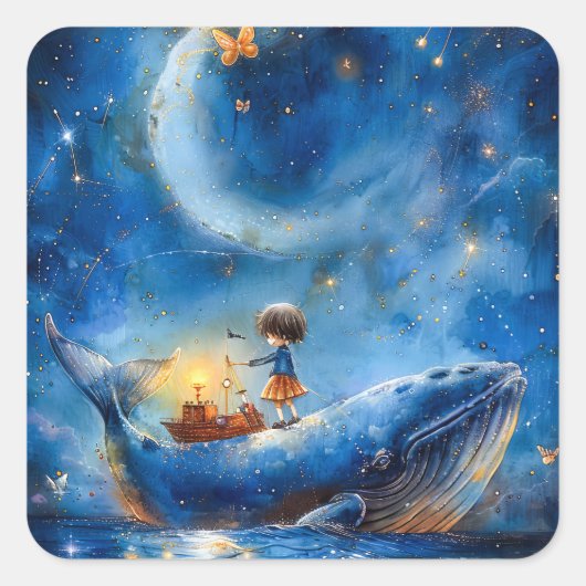 Whale Fantasy Vierkante Sticker (Voorkant)