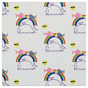 Whale Fish Rainbow Sun fabric Stof