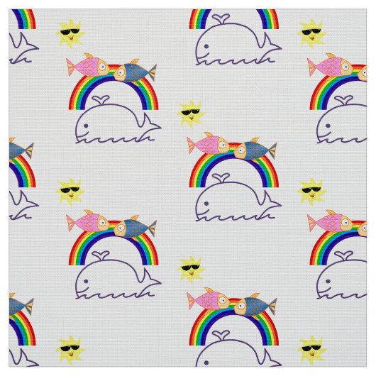 Whale Fish Rainbow Sun fabric Stof (Swatch)